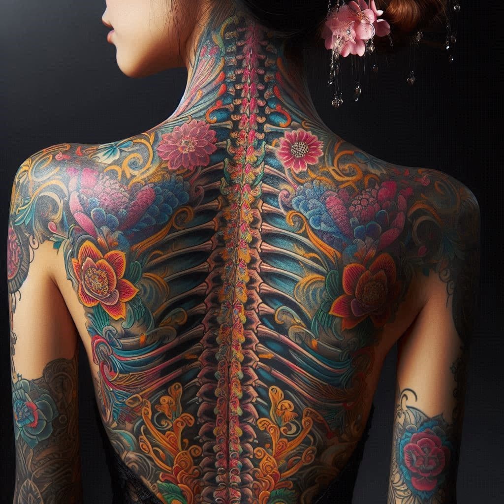 baddie women's feminine spine tattoos