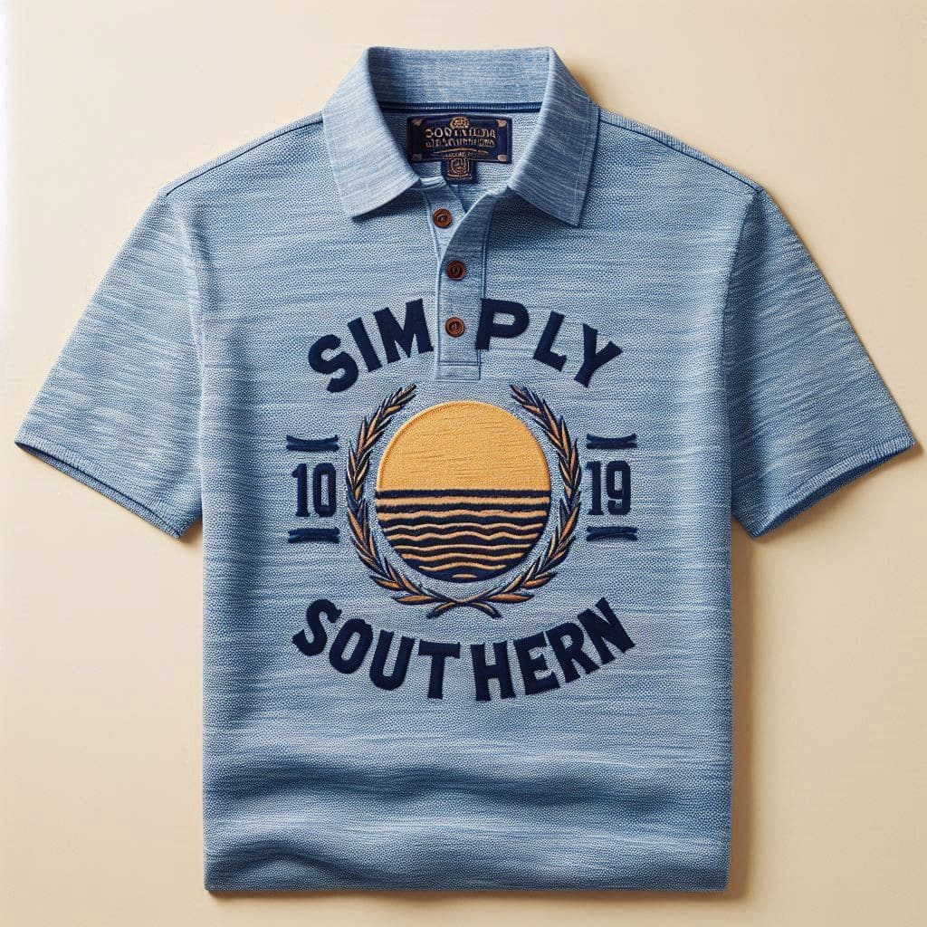 simply southern mens knit polo - hthr blue