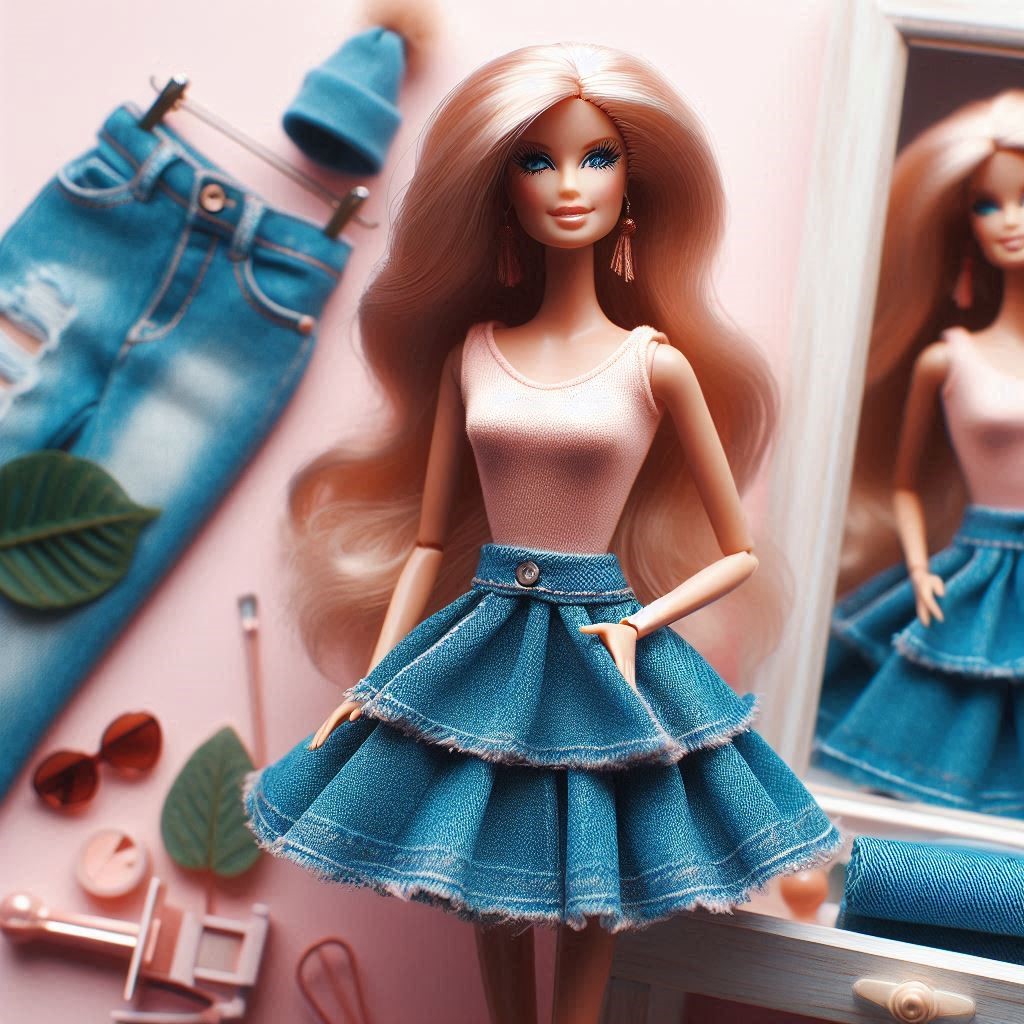 Fashion Doll Long Blue Denim Barbie Skirt