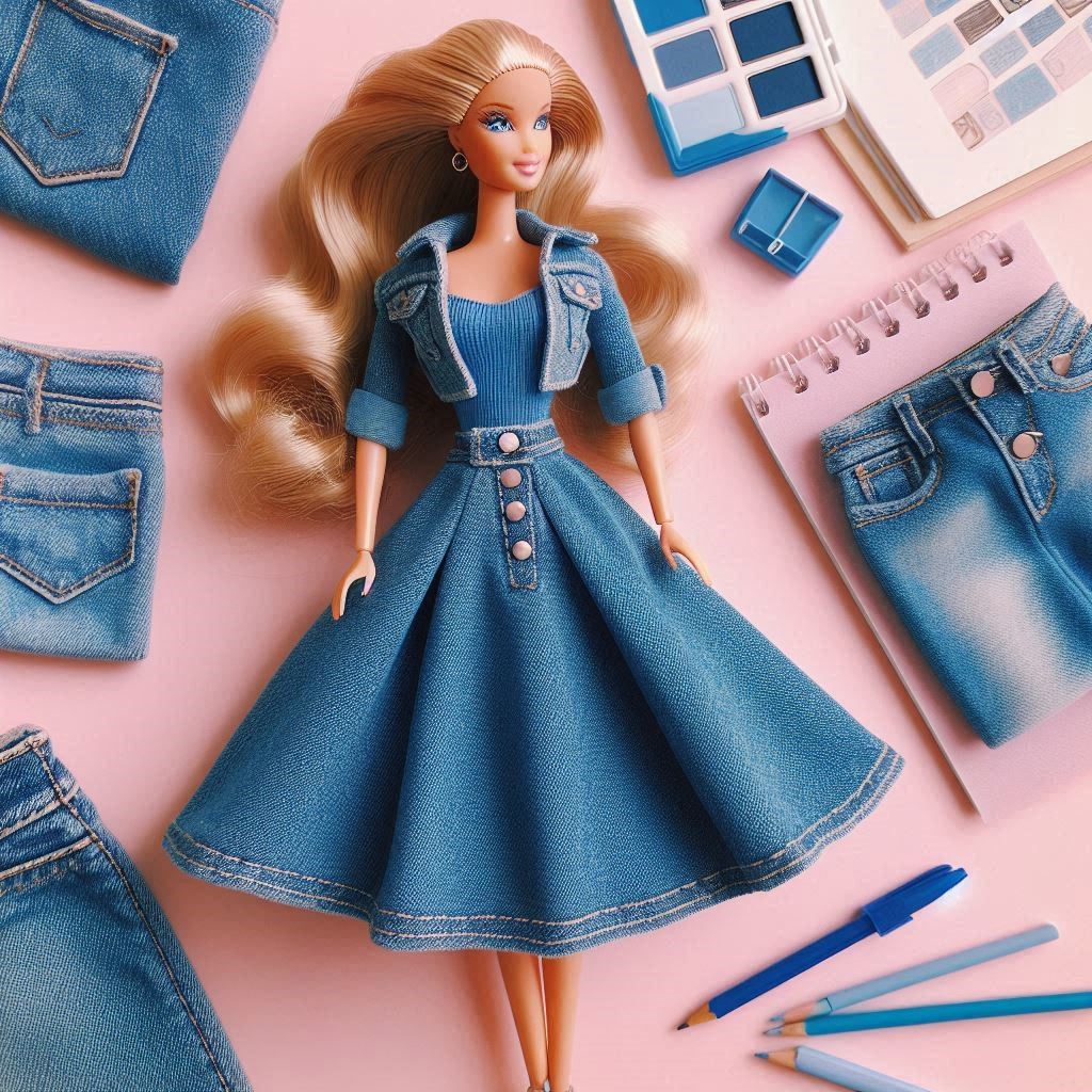 Long Blue Denim Barbie Doll Skirt