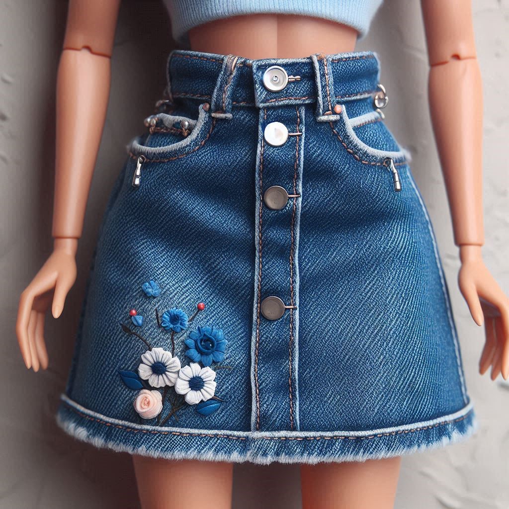 Long Blue Denim Barbie Doll Skirt